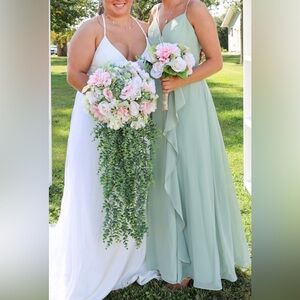 Azazie Dusty Sage bridesmaid dress.